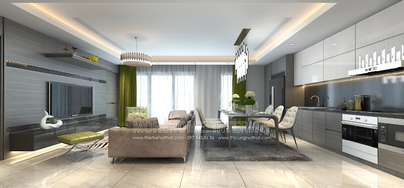 Sự kết hợp hoàn hảo giữa 2 gam màu xám và trắng, mẫu tủ bếp gỗ công nghiệp đã mang đến một không gian tràn đầy sang trọng và sinh động hơn bao giờ hết Thiết kế và sản xuất tủ bếp đẹp