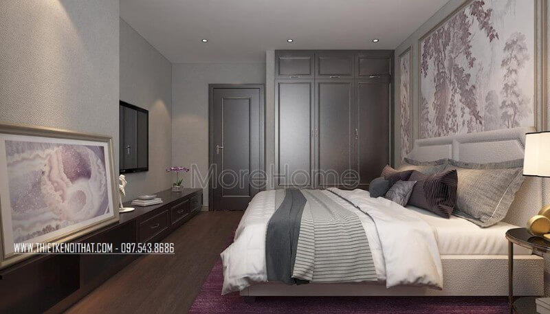 Thiết kế phòng ngủ master vô cùng đẳng cấp sang trọng bởi đồ nội thất cao cấp, bố trí khoa học, và sự tinh tế toát ra trong từng đường nét nội thất Mẫu thiết kế nội thất chung cư đẹp