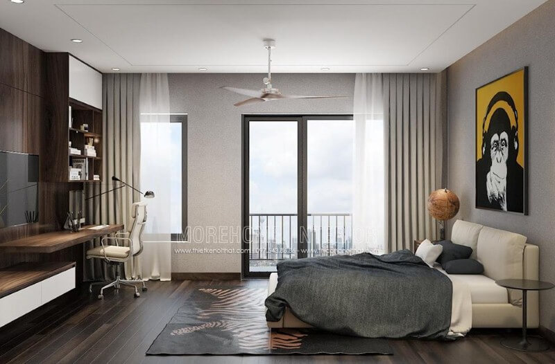 Thiết kế nội thất phòng ngủ dành cho con theo phong cách tối giản nhưng khá sinh động đẹp mắt. Thiết kế nội thất phòng ngủ biệt thự