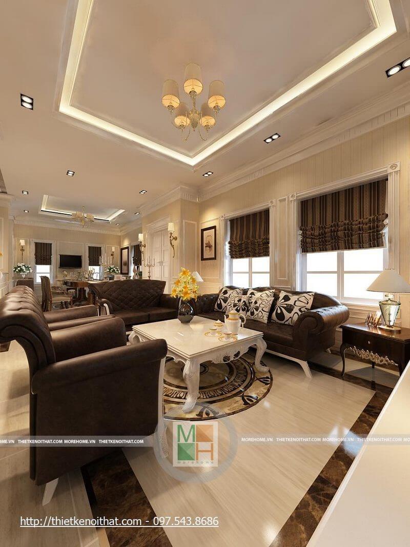 Thiết kế nội thất phòng khách phong cách tân cổ điển sang trọng, đẳng cấp