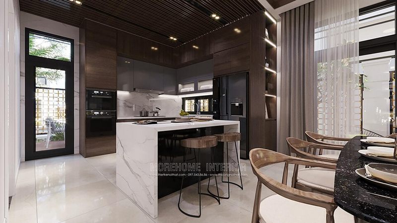 Mẫu thiết kế phòng bếp biệt thự cao cấp theo phong cách hiện đại
