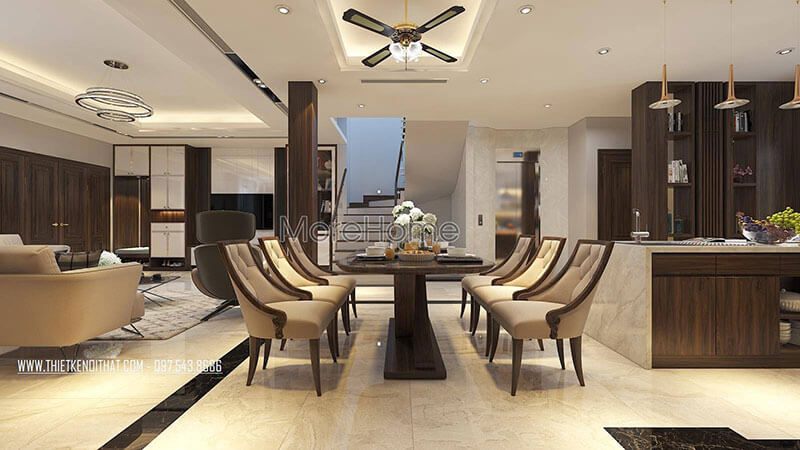 Mẫu bàn ăn tân cổ điển là điểm nhấn cho phòng ăn sang trọng, đẳng cấp