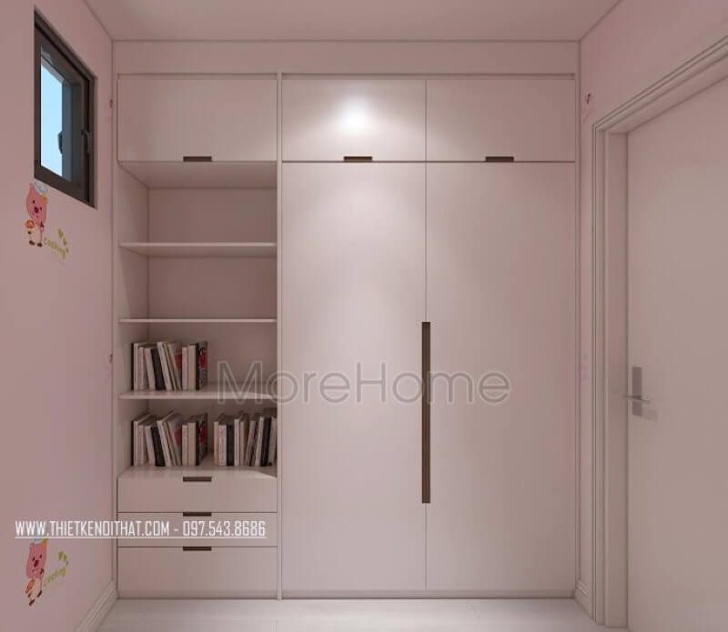 Tủ quần áo kết hợp kệ hở để sách vừa tiện dụng vừa gọn gàng cho phòng ngủ bé gái