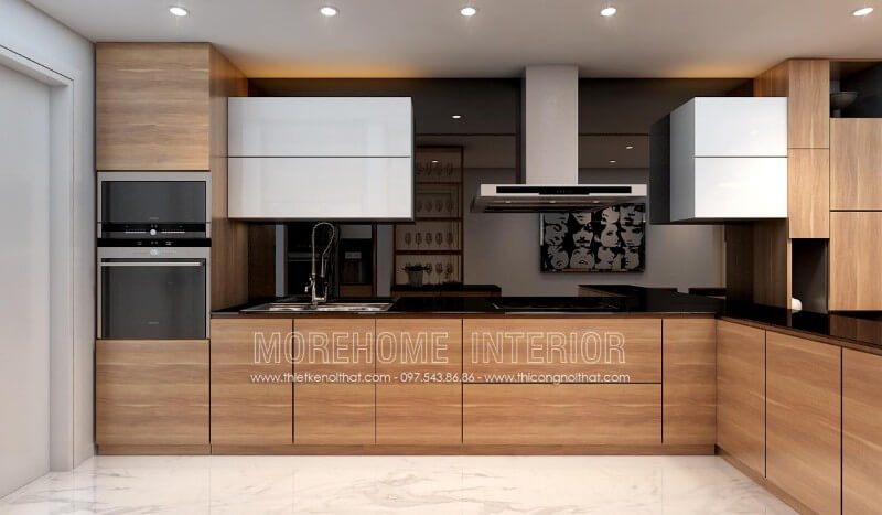 Nếu bạn có một căn bếp nhà phố nhỏ, hãy không bỏ qua mẫu tủ bếp gỗ công nghiệp này nhé.