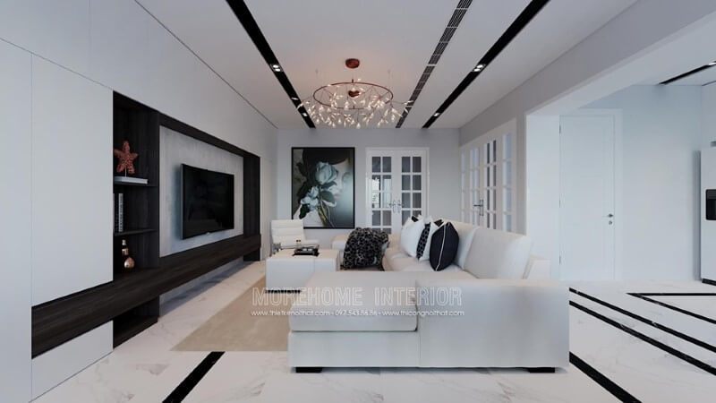 Trần thạch cao được sử dụng để thiết kế phòng khách.