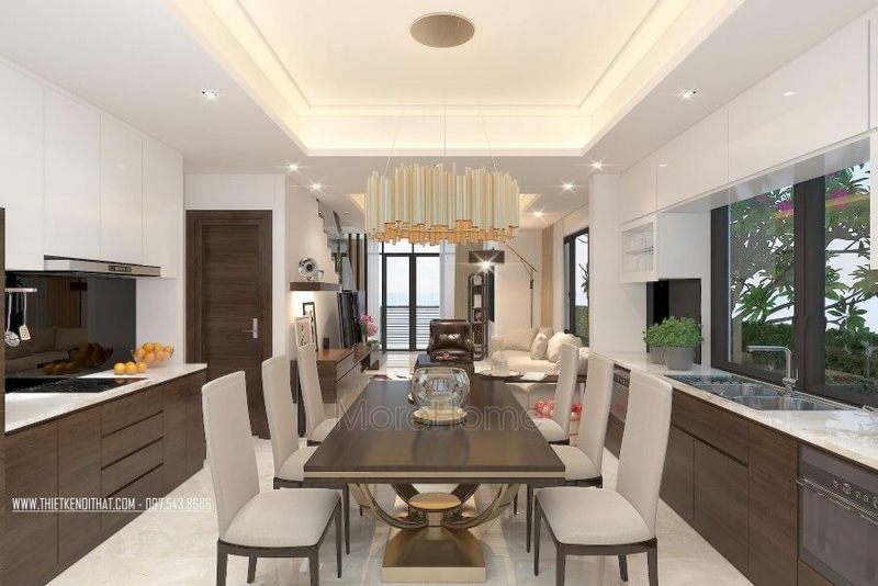 Chọn đá nhân tạo màu trắng vân mây để lát sàn phòng ăn sáng của bạn, để giúp giữ cho nó dễ vệ sinh hơn.