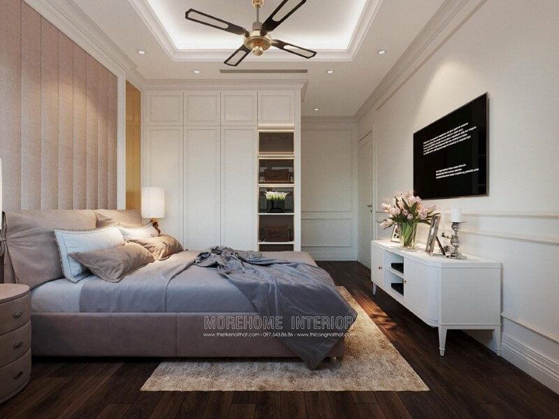 Thiết kế nội thất phòng ngủ trong căn hộ có sự ấn tượng và tinh tế.
