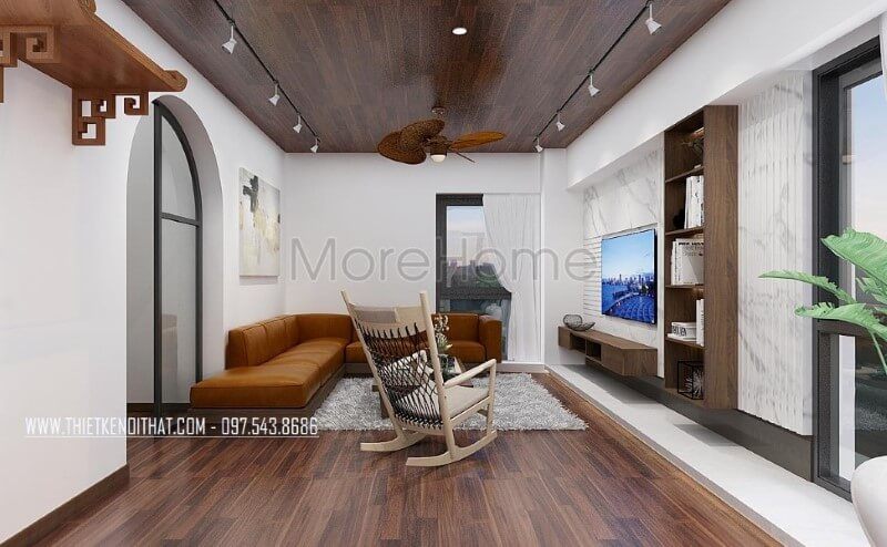 Thiết kế nội thất phòng khách hiện đại đẹp, sang trọng tại biệt thự Xuân Phương.